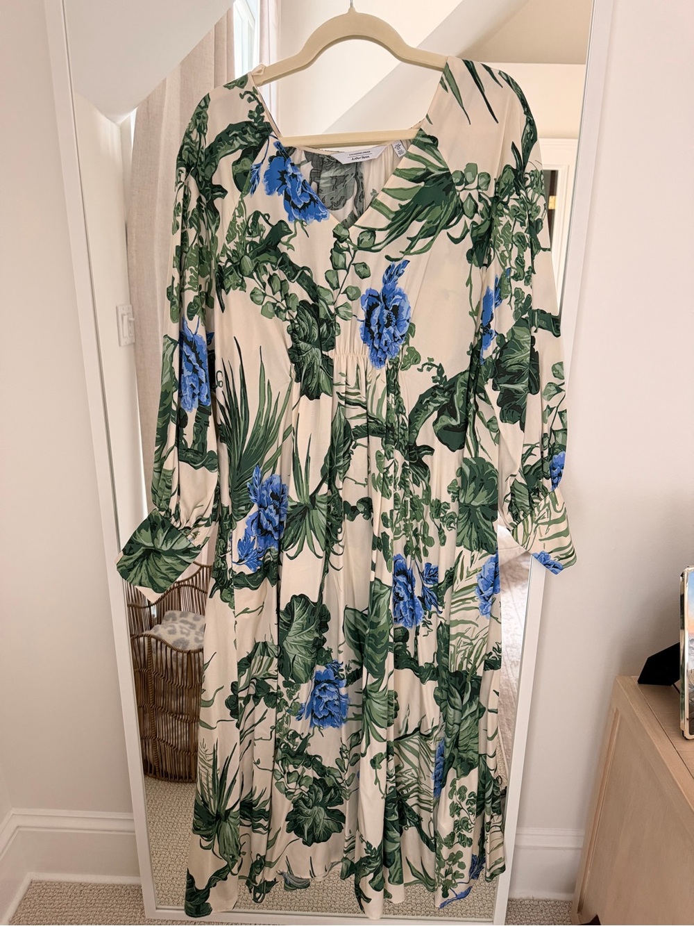 & Other Stories Los Angeles Atelier Botanical Floral Midi Dress | Blue Green | M